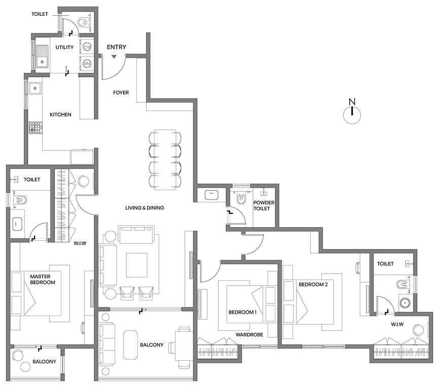 3 BHK Type A Floor Plan