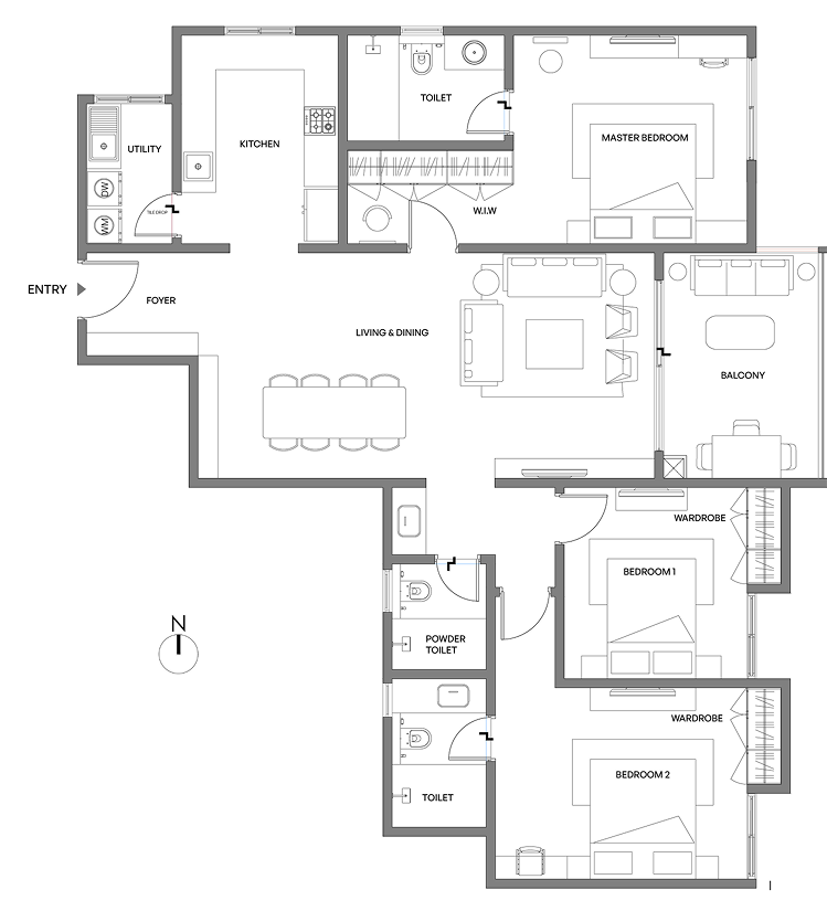 3 BHK Type A Floor Plan